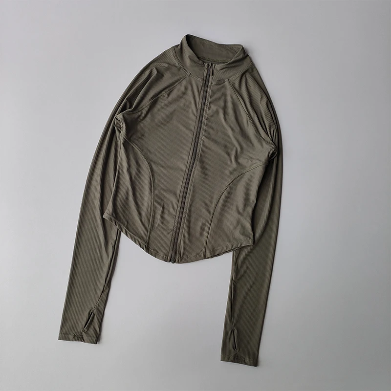 Schmal geschnittene Sportjacke, schnell trocknend, elastisch, für Yoga, Fitness, Damen-Outdoor-Oberteile, Laufjacke mit Reißverschluss, schnelltrocknende Herbstkleidung – Detail 8