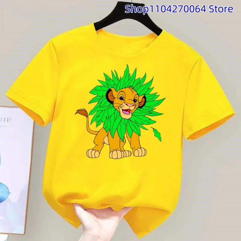 Roar Into The Summer Sun with Disney Lion King! Stylish Cartoon Print T-shirt for Kids Boys Girls, Outdoor Cotton Casual Wear