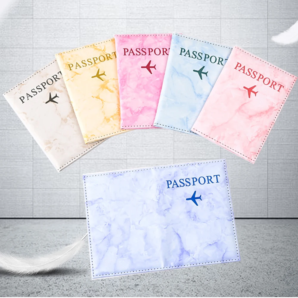 Macaron Marble Pattern Passport Cover Flight Ticket Clip Document Holder Travel Passport Holder ID Card Holder Passport Wallet