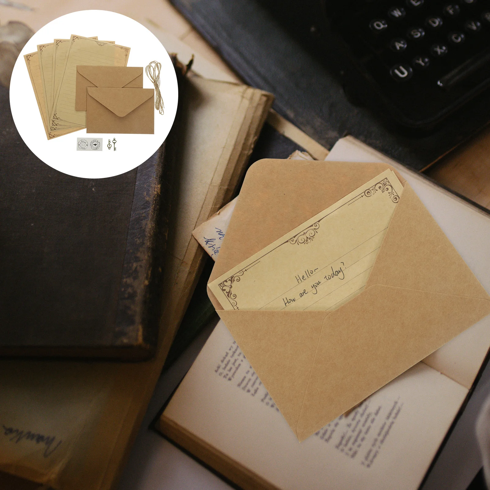 2 Sets A5 Retro Letter Paper Envelope Kit Travelers Notebook Inserts Letter Writing Sets Kraft Paper Business Envelopes