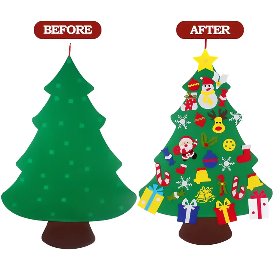 مجموعة شجرة عيد الميلاد من اللباد بنفسك مع 26-32 حلي وأضواء سلسلة LED للأطفال الصغار هدية السنة الجديدة هدايا عيد الميلاد جدار باب المنزل