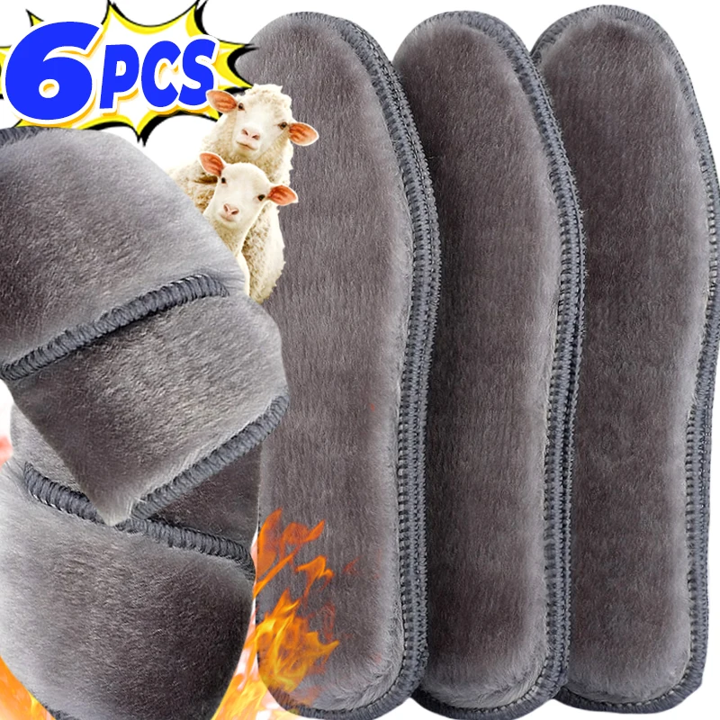 Warm Heated Insoles Thermal Thicken Felt Insoles for Men Women Winter Shoes Breathable Snow Boots Alpaca Wool Plush Shoe Pads