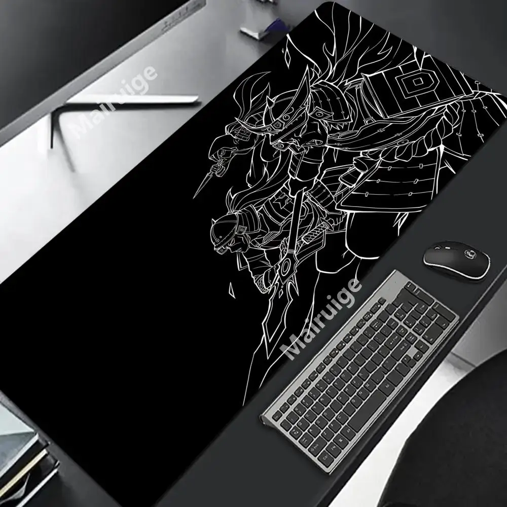 แผ่นรองเมาส์นักรบซามูไร อุปกรณ์เสริมคอมพิวเตอร์สำหรับเกมเมอร์ แผ่นรองโต๊ะคีย์บอร์ด แผ่นรองเมาส์สีดำ บริษัทแผ่นรองเมาส์ อุปกรณ์เสริมสำหรับโต๊ะแล็ปท็อปสำหรับเล่นเกม พีซี