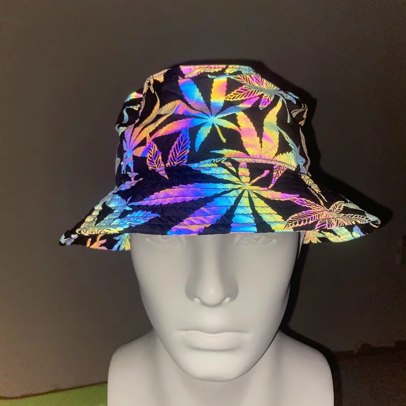 Luminous Rainbow Reflective Fashion Bucket Hats Flash Night Light Fisherman Hat for Night Fish Dancing Dark Vision Chic Apparel - view 3