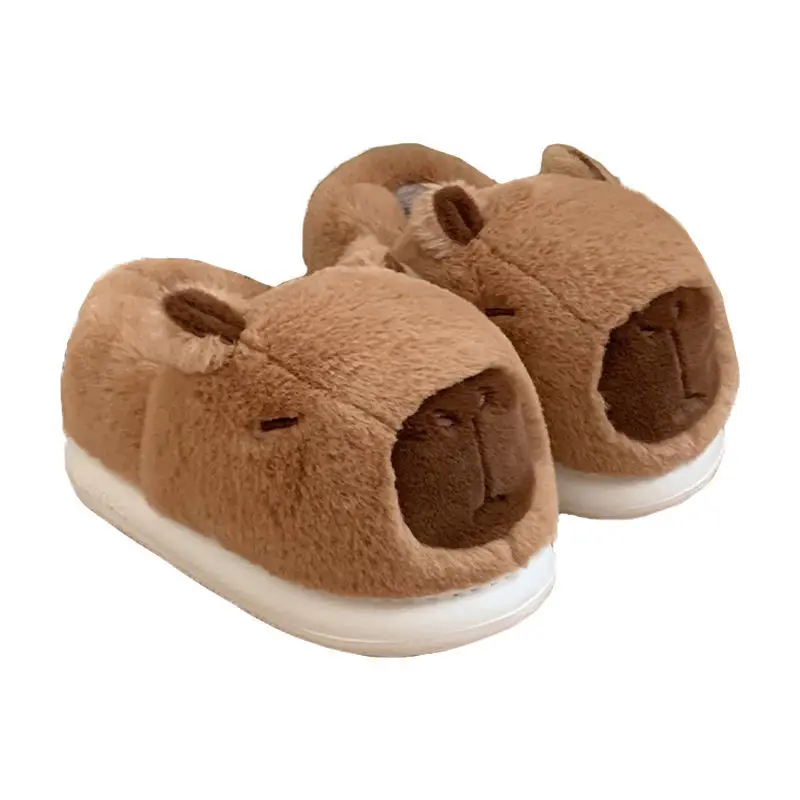 Winter Warm stereoscopic capybara Shoes Women Cartoon Plush Slippers Thick Furry Ankle Wrap Men Lady Couple Home Cotton Shoes