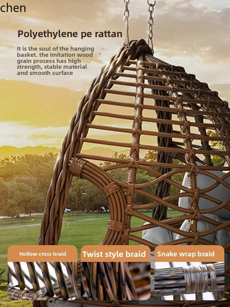 HT في الهواء الطلق أرجوحة معلقة كرسي فناء مزدوج كرسي معلق شرفة أرجوحة الروطان هزاز #2