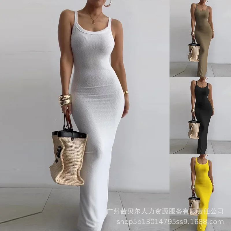 Women Spring Summer Dress Mopping Skirt Sleeveless V Neck Solid Color Sheath Casual Fashion Sexy Comfortable Regular Standard