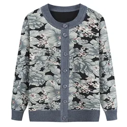 Fdfklak-suéter de punto para mujer, cárdigan con estampado, ropa de primavera y otoño, Top de manga larga, suéteres para madre de mediana edad, abrigo