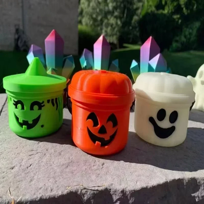 Mini Halloween Nostalgia Bucket Halloween Candy Jar Trick or Treat Basket Kids Candy Retro Spectre Jar Pumpkin Face Candy Bucket