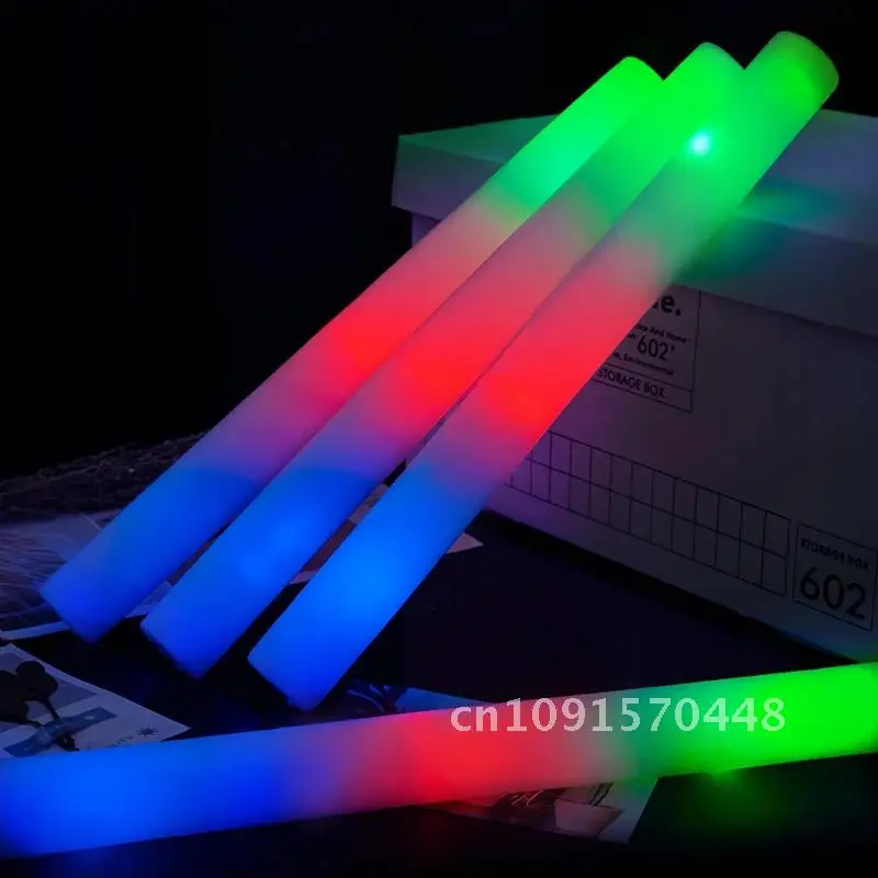 12/15/30/60Pcs RGB LED Glow Foam Stick Bulk Colorful LED Glow Sticks  Cheer Tube Dark Light Birthday Wedding Party Supplies