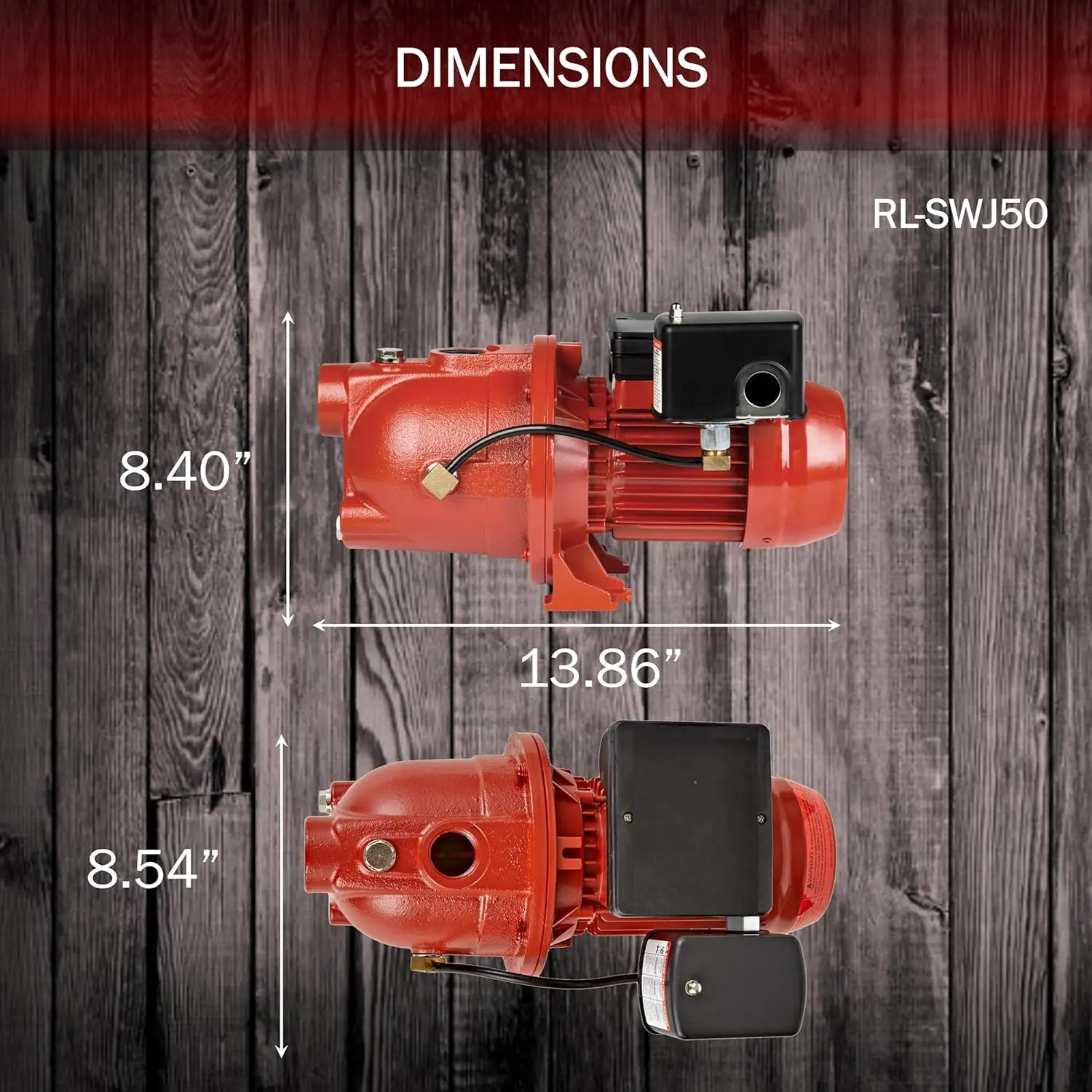 RL-SWJ50 1/2 HP, 12.6 GPM Dual Voltage (115/230 Volts) Cast Iron Shallow Well Jet Pump, Red, 97080502