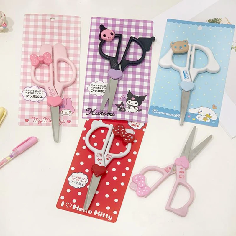 Tijeras Kawaii Sanrio Hello Kitty My Melody Kuromi, cortador de papel de acero inoxidable, corazón de niña, suministros de papelería de dibujos