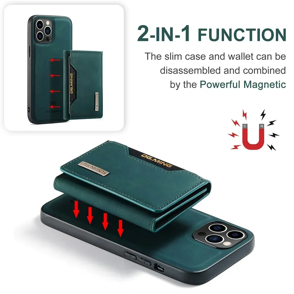 DG.Ming Detachable Case For iPhone 15 14 13 12 11 16Pro Max 13mini Retro Flip Leather Wallet Magnetic Cover Coque Hoesje