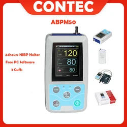 CONTEC ABPM50 Monitor de presión arterial ambulatoria de brazo 24 horas NIBP Holter + adulto, niño, grande, 3 puños, software de PC gratuito