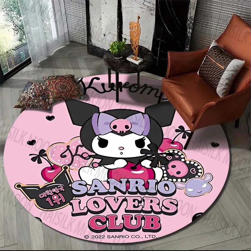 Japanese Sanrio Kuromi Cartoon Printed Round Carpet for Living Room Rugs Camping Picnic Mat Flannel Anti-Slip Rug Yoga Mat Gifts