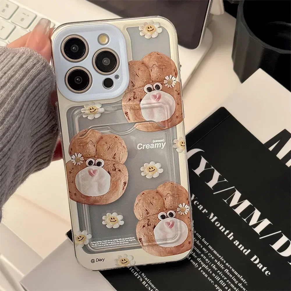 Ins Style Cookie Bear Card Pack Phone Case for IPhone16 15 14 12 13 11 Pro ProMax Plus X XR Shockproof Phone Cover