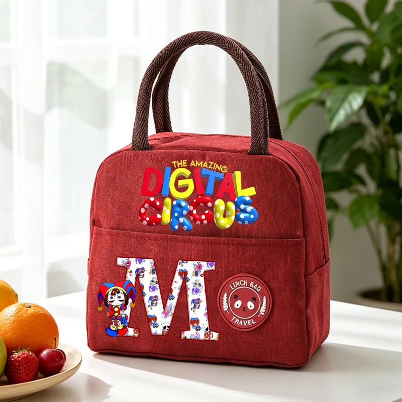 

The Amazing Digitals Circus Lunch Bags New Kids Cute Letter A-Z Bento Handbags Student School Picnic Food Insulation Pouch Gift