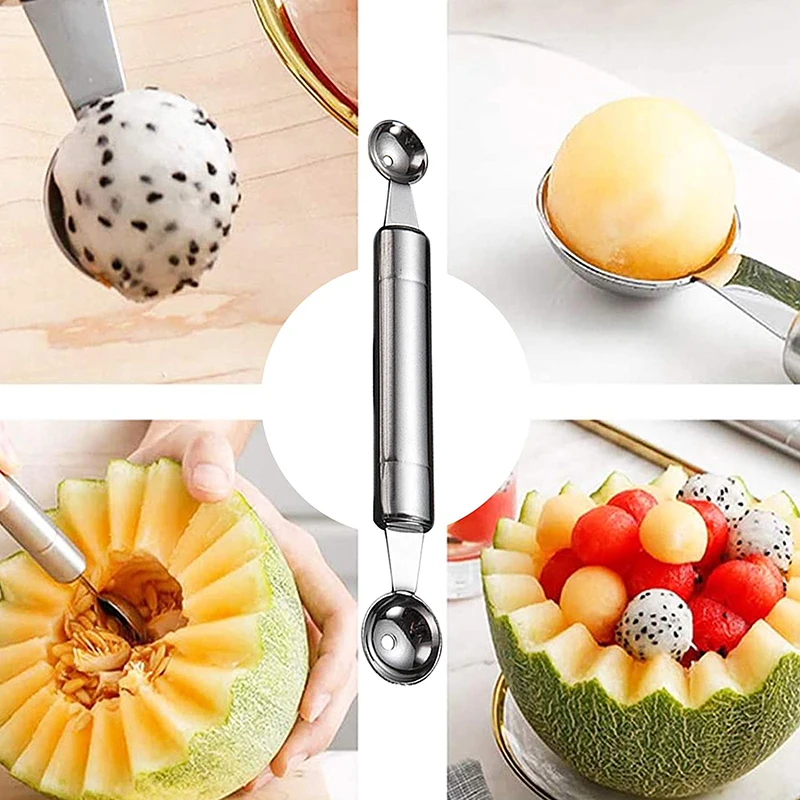 Watermelon Ball Scoop Kitchen Tools Ice Cream Scoop Special Cutlery Stainless Steel Double Ended Fruit Baller Kitchen Utensils