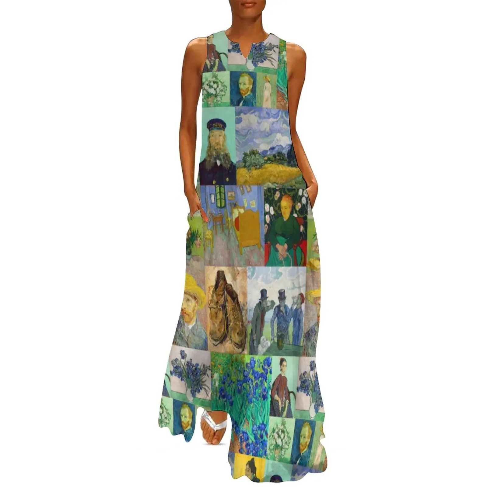 Van Gogh Dress Collection of Paintings Cute Maxi Dress Street Style Casual Long Dresses Sleeveless Pattern Oversized Vestidos