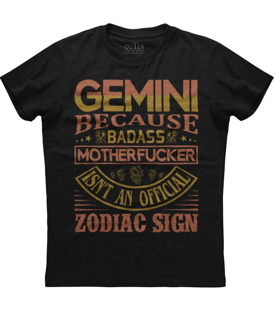 Gemini Because Badass Zodiac Sign Mens Short Sleeve Cotton Black T-shirtHigh quality 100% cotton