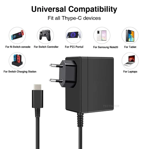 Imagen 2 del producto Cargador adaptador de CA con enchufe UE/EE. UU. para Nintendo Switch/OLED USB tipo C fuente de alimentación cargador de pared para accesorios de Portal PS5