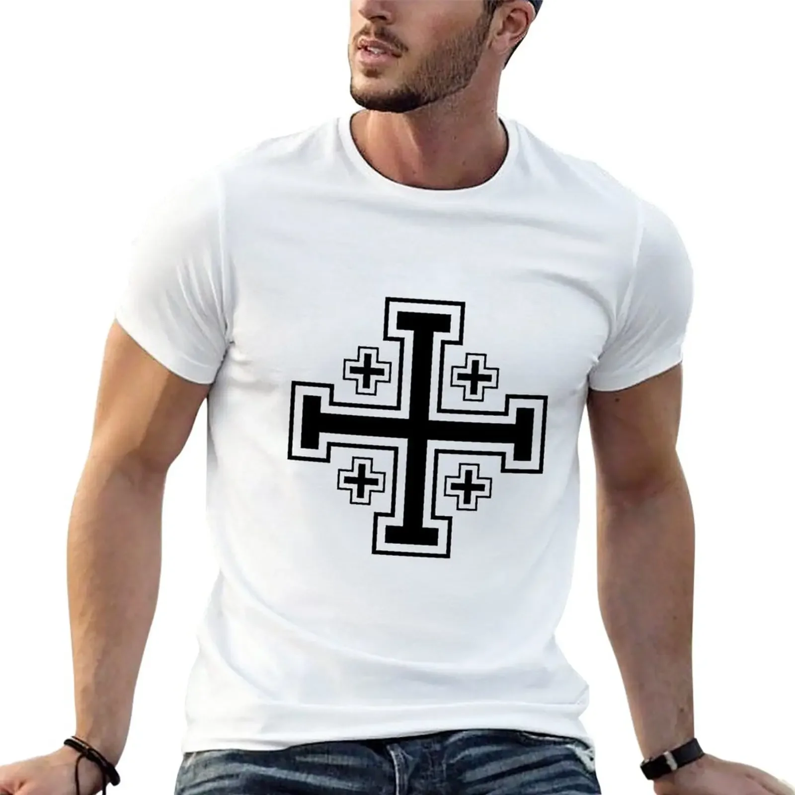 

Jerusalem cross T-Shirt t-shirts man Aesthetic clothing Short sleeve tee fruit of the loom mens t shirts