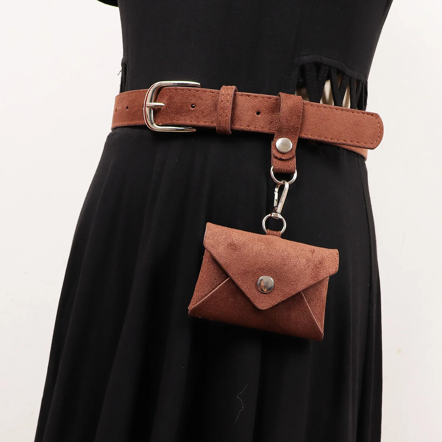 

Винтажные замшевые поясные сумки из искусственной кожи для женщин, дизайн 2025 года, регулируемые поясные ремни с ключом, сумки для губной помады, мини-замшевые поясные сумки для девочек