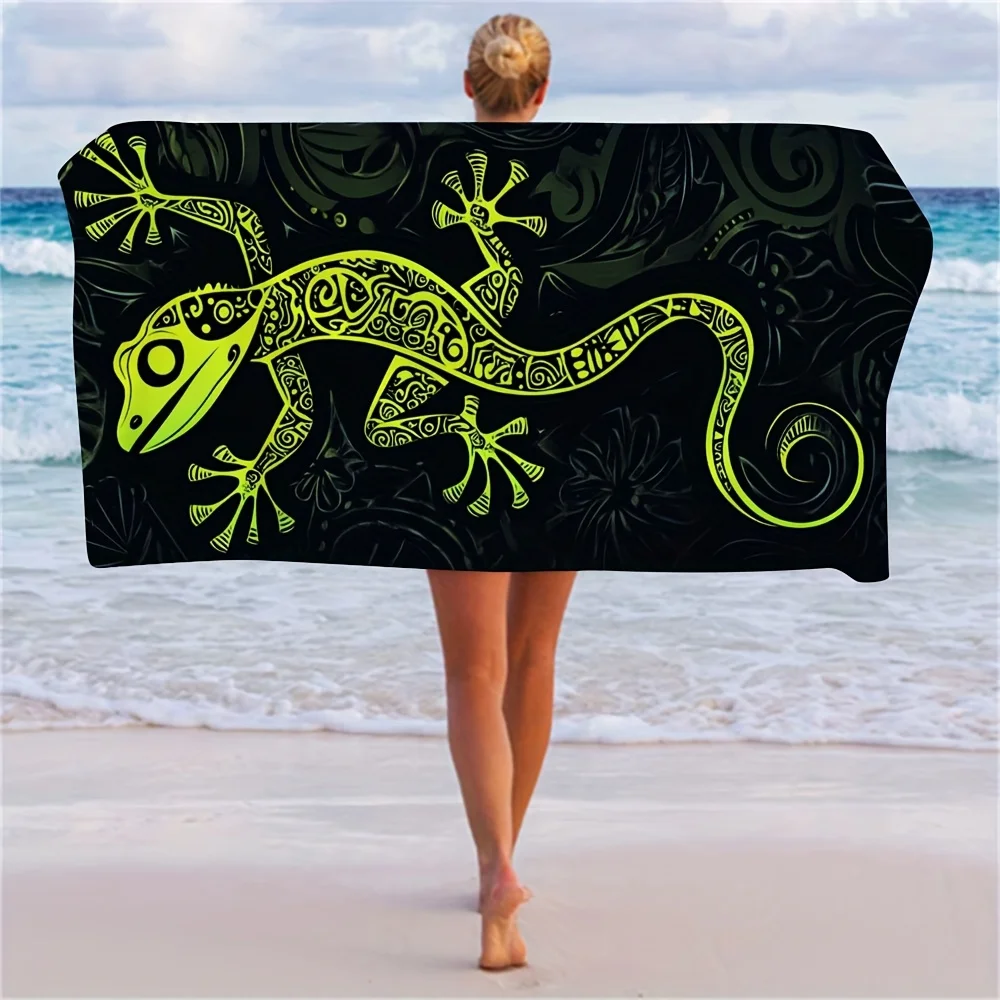 Couples Gecko Pattern Beach Towel, Polyester Quick Absorbing Soft Lightweight Romantic for Wedding Tropical Vacation Gift