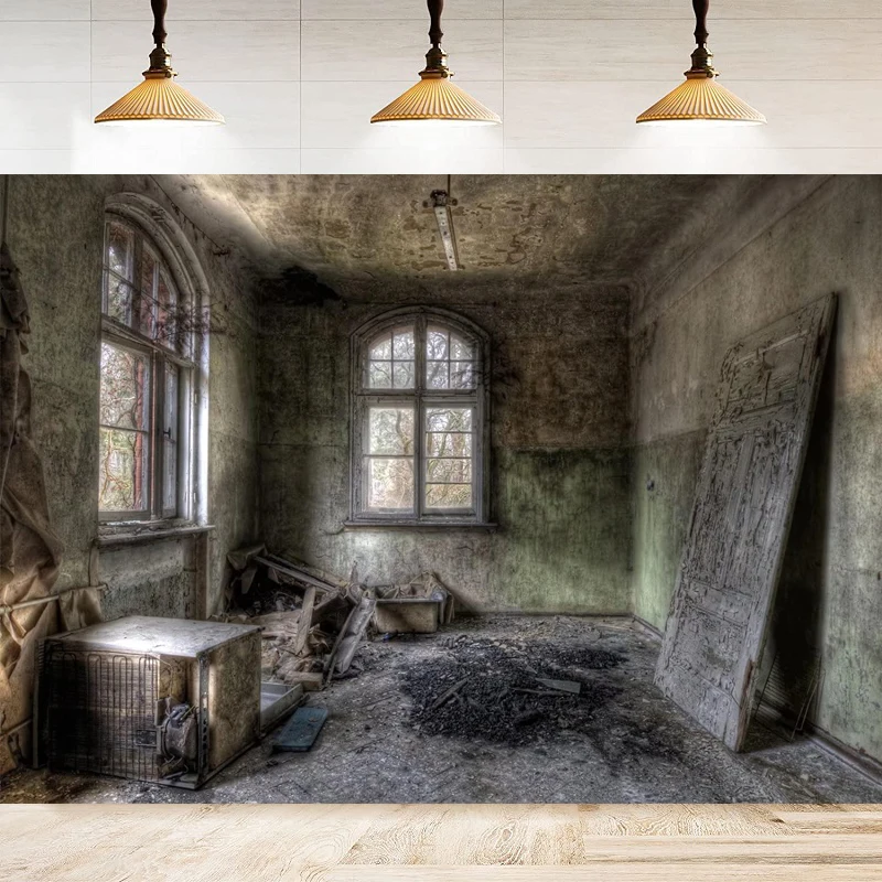 Old House Photography Backdrop Abandoned House Interior Halloween Hospital Decay Zombie For Birthday Party Decoration Background