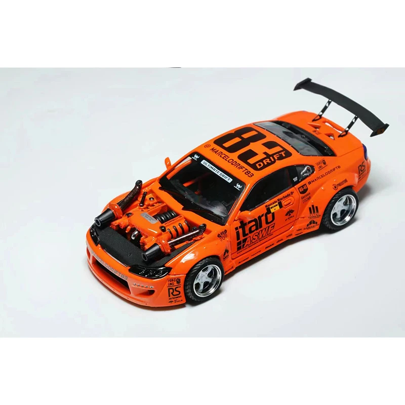 Ys em estoque 1:64 silvia s15 marcelo drift cayenne v8 motor diecast diorama modelo de carro coleção brinquedos em miniatura