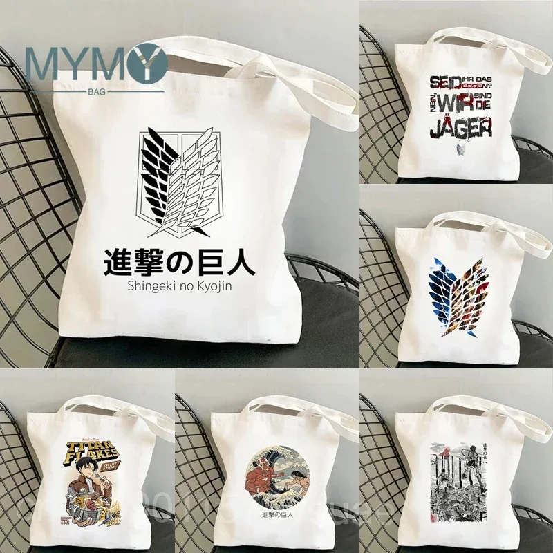 

Attack on Titan Shopping Bag Graphic Shoulder Bags Students Girls Anime Printed Casual Totes Female Large Capacity Handbags