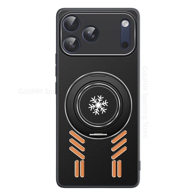 For Magsafe Magnetic Alloy Copper Case For iPhone 17 16 15 14 13 Pro Max Cooling Heat Dissipation Finger Ring Holder Stand Cover