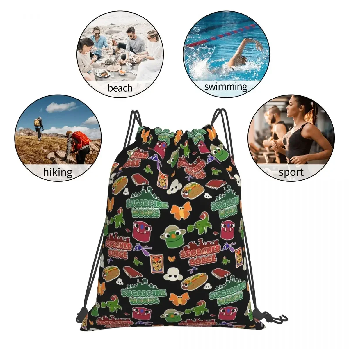 Bugsnax Fan Art Scorched Gorge Mochilas, Sacos De Cordão, Drawstring Bundle Pocket, Saco De Esportes, Bookbag para Homem e Mulher, Escola