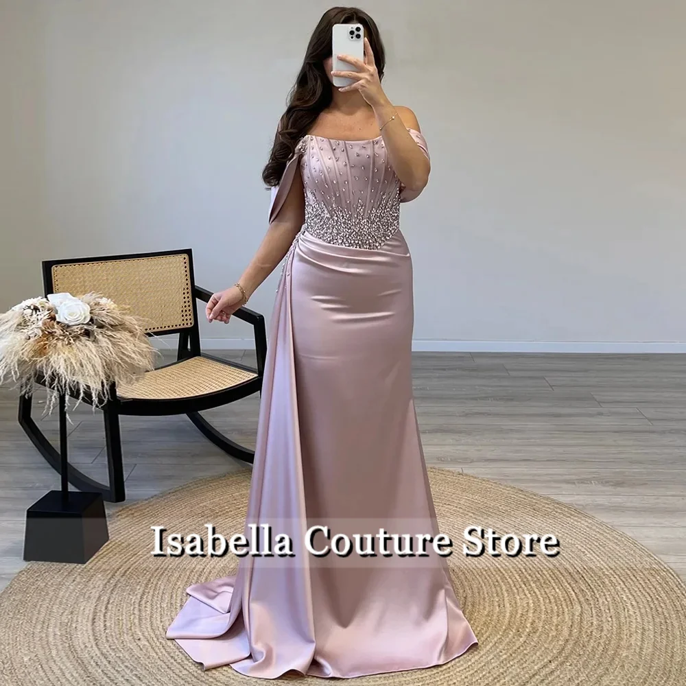 Sexy Mermaid Evening Dress Customized Off The Shoulder Heavy Stones Crystal Sweep Train Pageant Party Gown Vestidos Prom Dresses