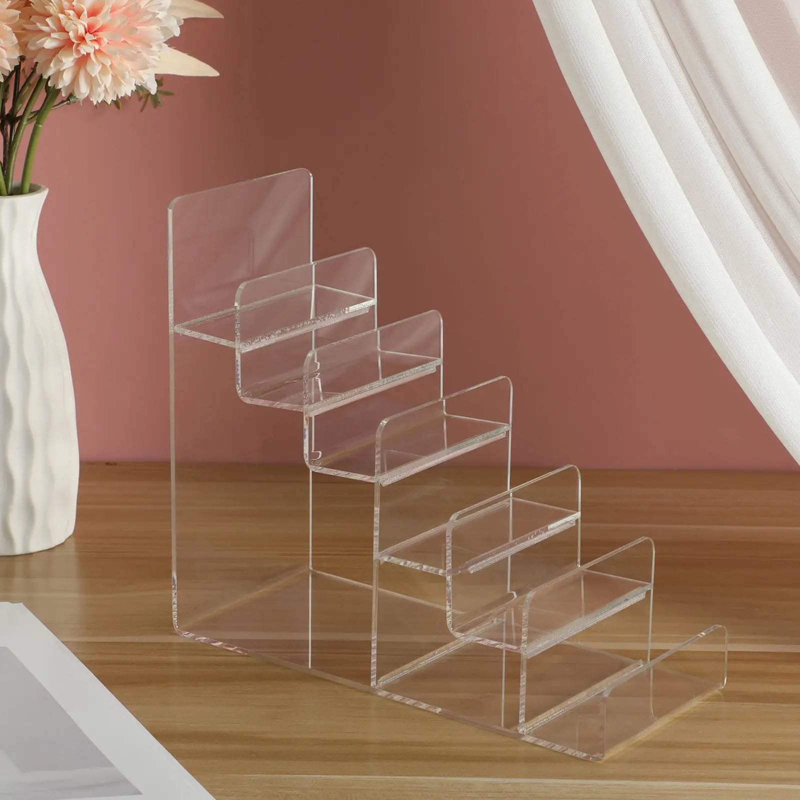 1Pcs Sturdy Acrylic Purse Organizer Shelf 6-Tier Clear Jewelry Display Stand Handbag Rack Glasses Holder Compact Storage