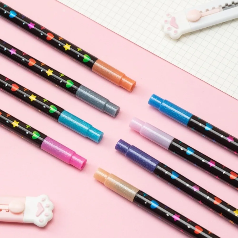 Key Marking 24Colors Double-Headed Glitter Pens Fast-Drying Ink Water-Based Marker Pens Set Colorful Drawing Pen Rock Painting