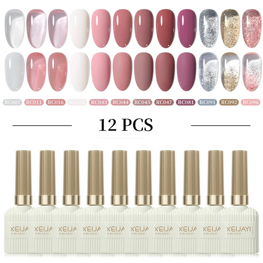 RSIIEY 12 Colors Nail Gel Polish Nail Nude Pink 15ml Varnis Semi Permanent Nail Art Manicure Soak Off LED UV Gel Nail Varnishes