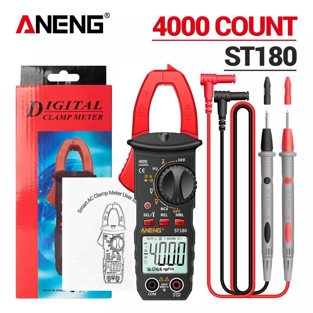 ANENG ST180 4000 Counts Digital Clamp Meter AC Current Multimeter Ammeter Voltage Tester Car Amp Hz Capacitance NCV Ohm Tool