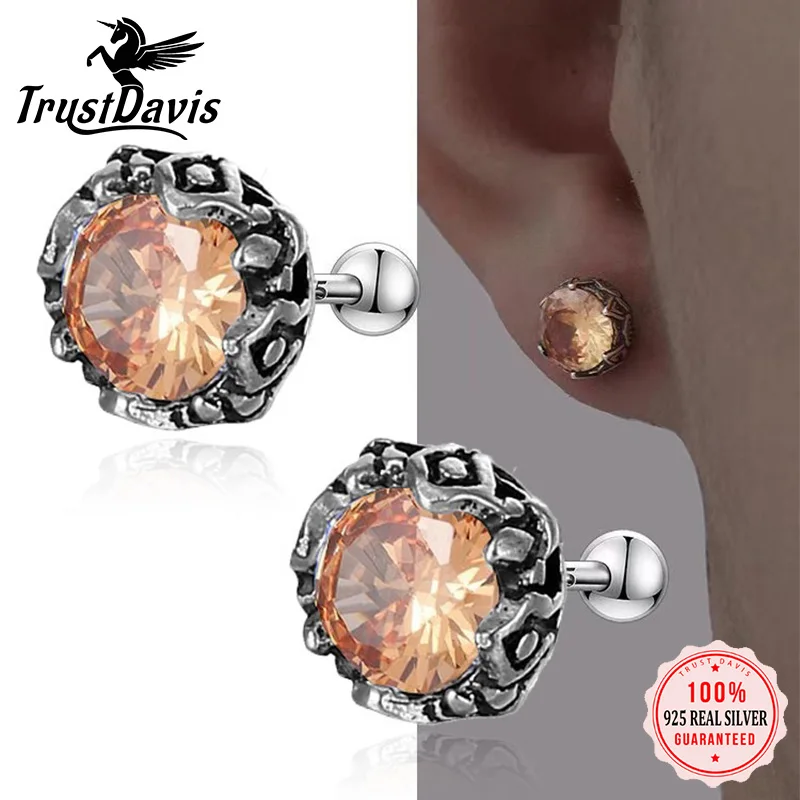 

TrustDavis 925, твердое настоящее серебро, ретро модные серьги-гвоздики для женщин и мужчин, серебряные украшения DS4161