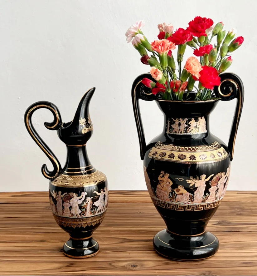 Modern Luxury Ceramic Vase Flower Arrangement Dried Flower Decoration Black Gold Vase Living Room Decoration Flower Vase Home