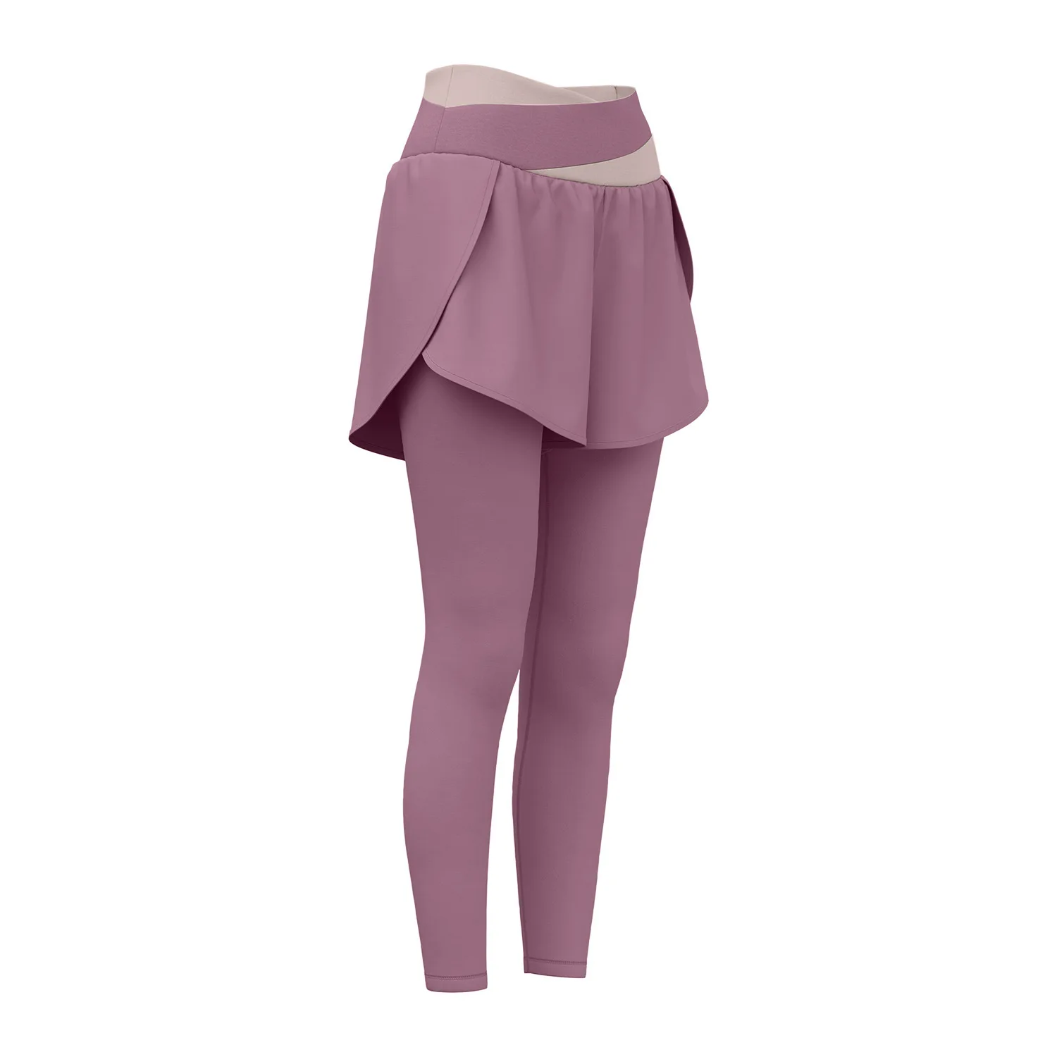 Women Color Block Fake Two-Piece Yoga Pants, High Waist Tummy Control Pocket Leggings Anti-Exposure Sports Fitness Running Pants