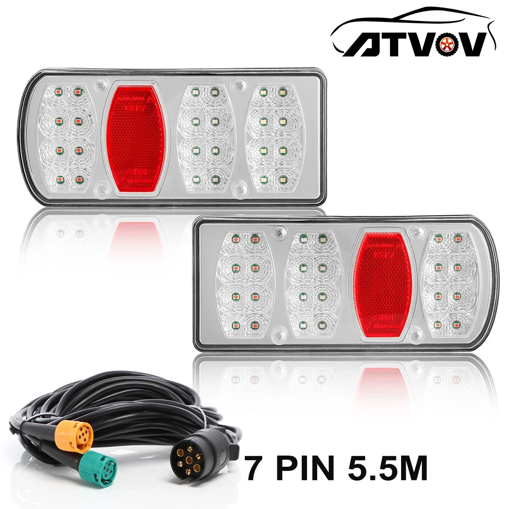 

ATVOV 2x 7-контактный разъем 12 В 5,5 м Универсальный задний буксирный задний фонарь Светодиодный фонарь номерного знака прицепа Отражатель стоп-сигнала Поворотник