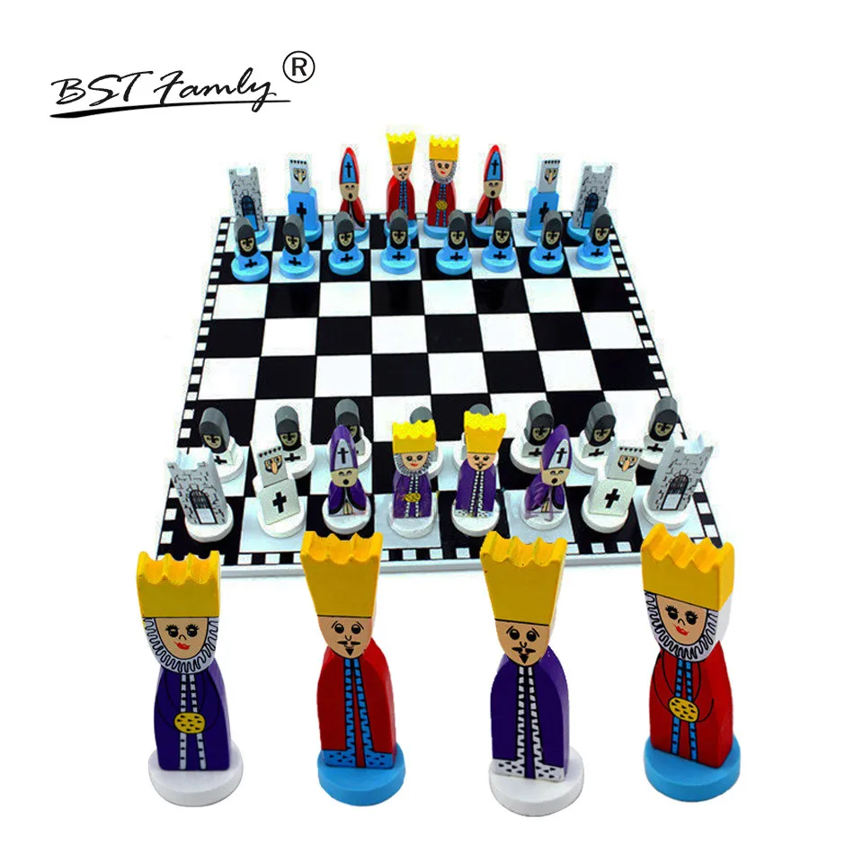 BSTFAMLY Chessman Wooden Chess Set Game of International Chess Folding Chessboard and Chess Pieces Souptoy Toy Birthday Gift I33