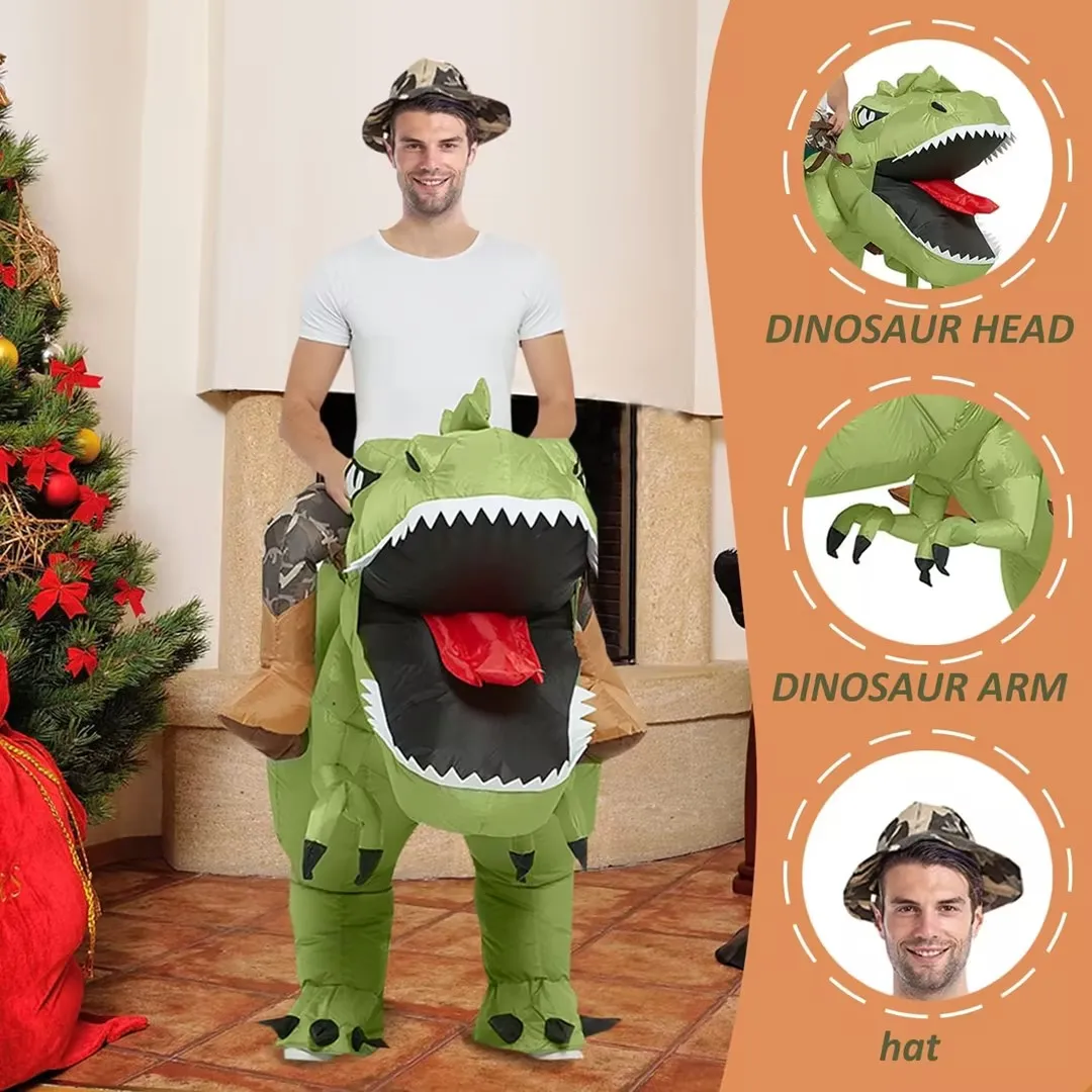 Child Adult Funny Inflatable Riding Big Mouth Dinosaur Cosplay Air Blow-up  Halloween Holiday Theme Party Costume