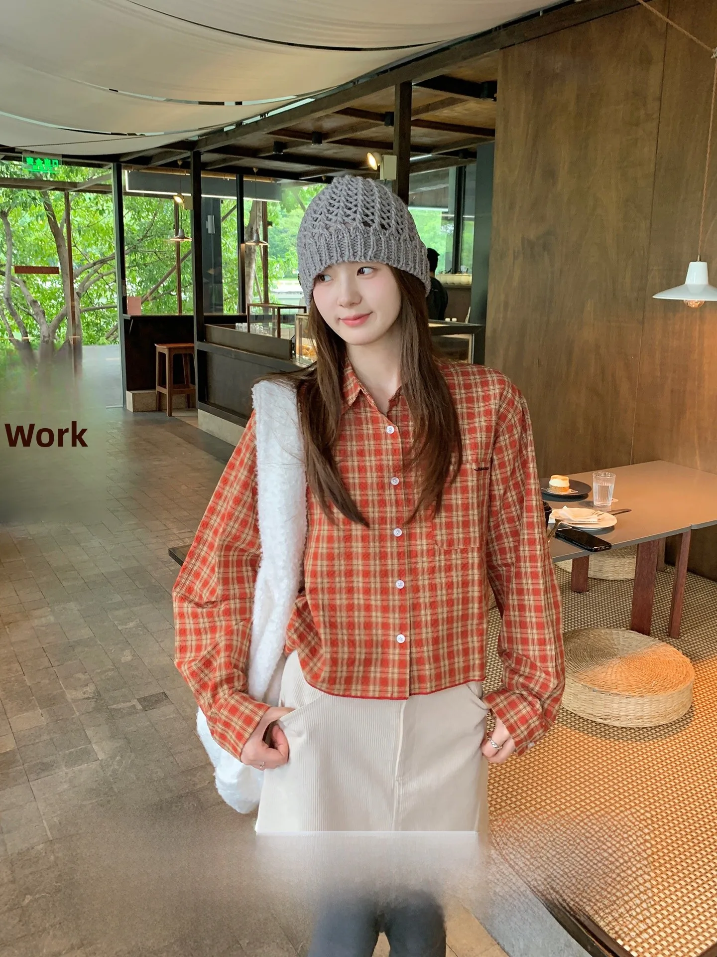 

Женская винтажная блузка в клетку с принтом «Сырный кролик», весна 2026, новая модель, с воротником, длинными рукавами, из смесового хлопка и вискозы, повседневный топ