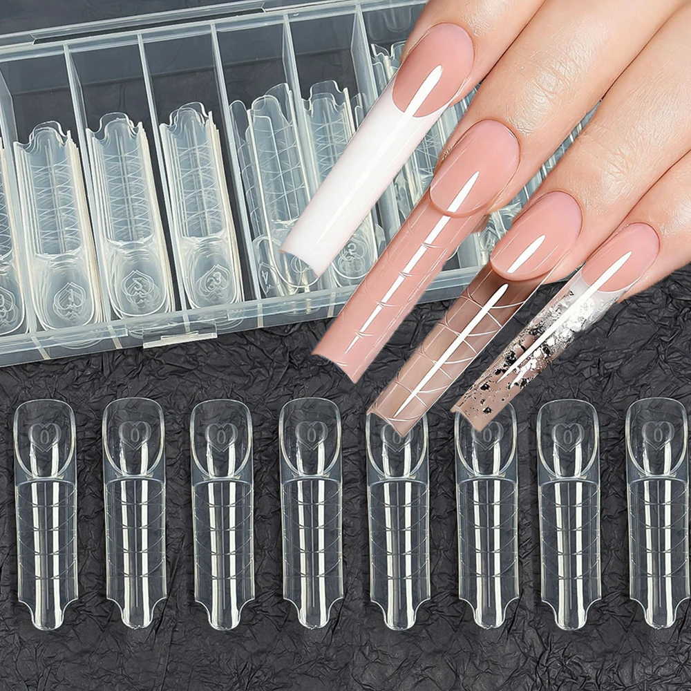 75Pcs/box Reverse Space French Nail Dual Form Reusable Clear Magic Caps Nail Tips Extension Nail Form DIY French Manicure Molds#