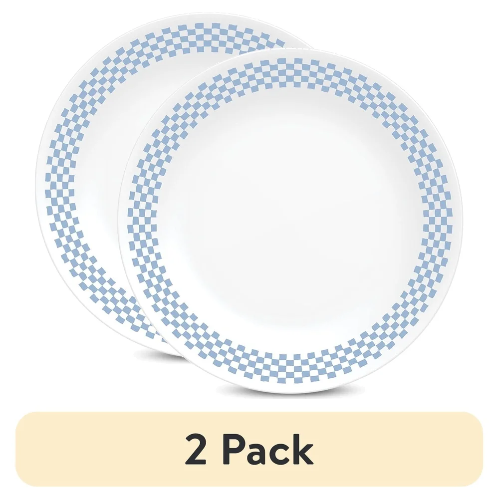 

2 Pack 10.25 Inch Vintage Gingham Glass Dinner Plates Microwave Dishwasher Safe Stackable Durable Eco-Friendly Design