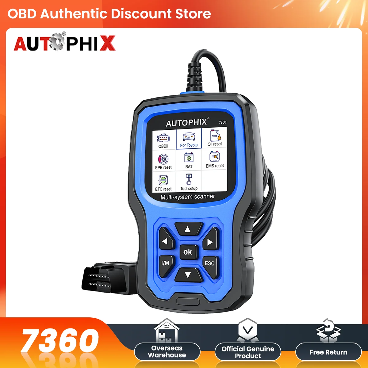 AUTOPHIX 7360 OBD2 Scanner for Toyota All System Auto Engine Code Reader ABS EPB SRS Oil BAT Reset Car Diagnostic Scan Tool