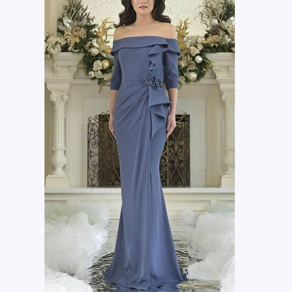 

Exquisite Prom Dresses 2025 Half Sleeve Off The Shoulder Chic Appliques Pleats Draped Mermaid Gown Floor Length Evening Dress