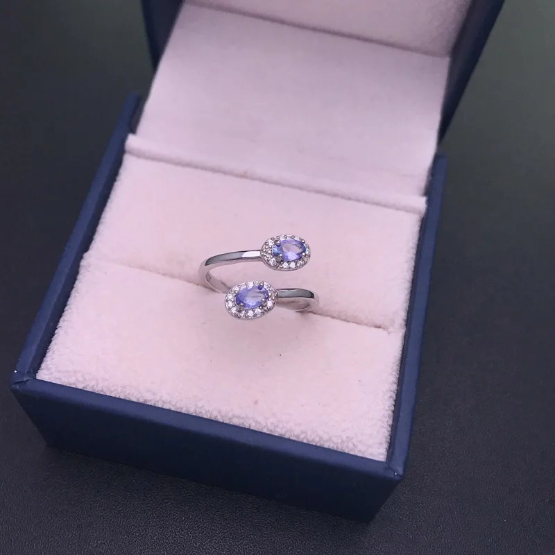 Anello in argento Sterling 925 con Tanzanite naturale pietra preziosa genuina 3*5mm gioielli classici per feste di matrimonio per regali da donna di